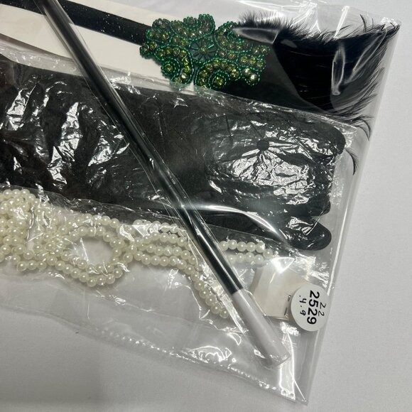 1920s Flapper Accessories Black Green Gatsby Costume Accessories Set #2529 - Picture 4 of 5